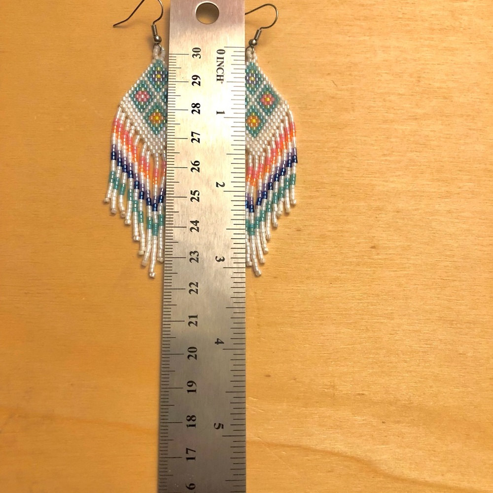 Hand made beaded tribal fringe earring’s nickel free - Picture 2 of 6